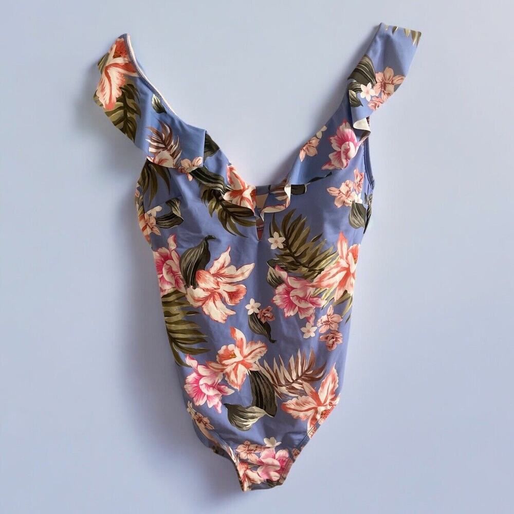 NWT Floral Kona Sol Swimsuit SIZE Large One Piece High Coverage‎ Strappy blue